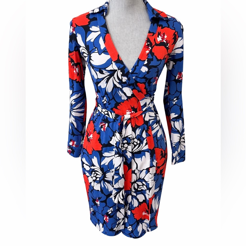 Diane von Furstenberg DVF Floral Cotton Silk Wrap Dress Size 2